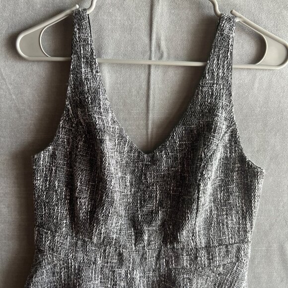 Lulus Tweed Fit & Flare Dress Size M Black White Sleeveless V-Neck Cocktail - Picture 3 of 10